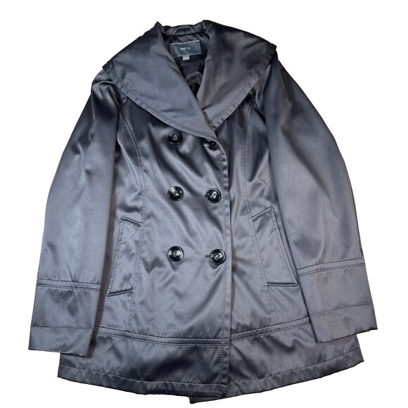 Apt. 9 Satin Trench Coat Women's Large Dark Gray Double Breasted Peacoat Style - Picture 1 of 15